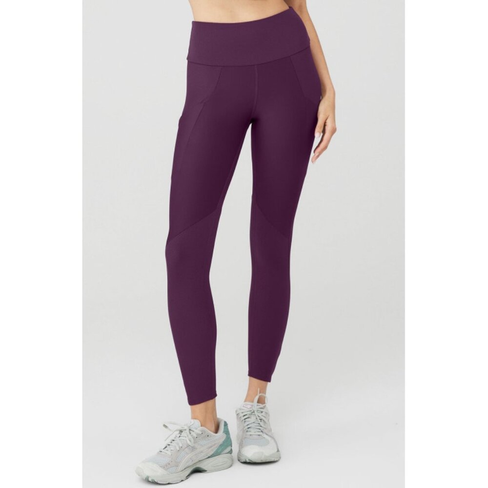 Alo Ribbed Airlift High-Waist 7/8 Enchanted Leggings Dark Plum Purple Hi-Rise S